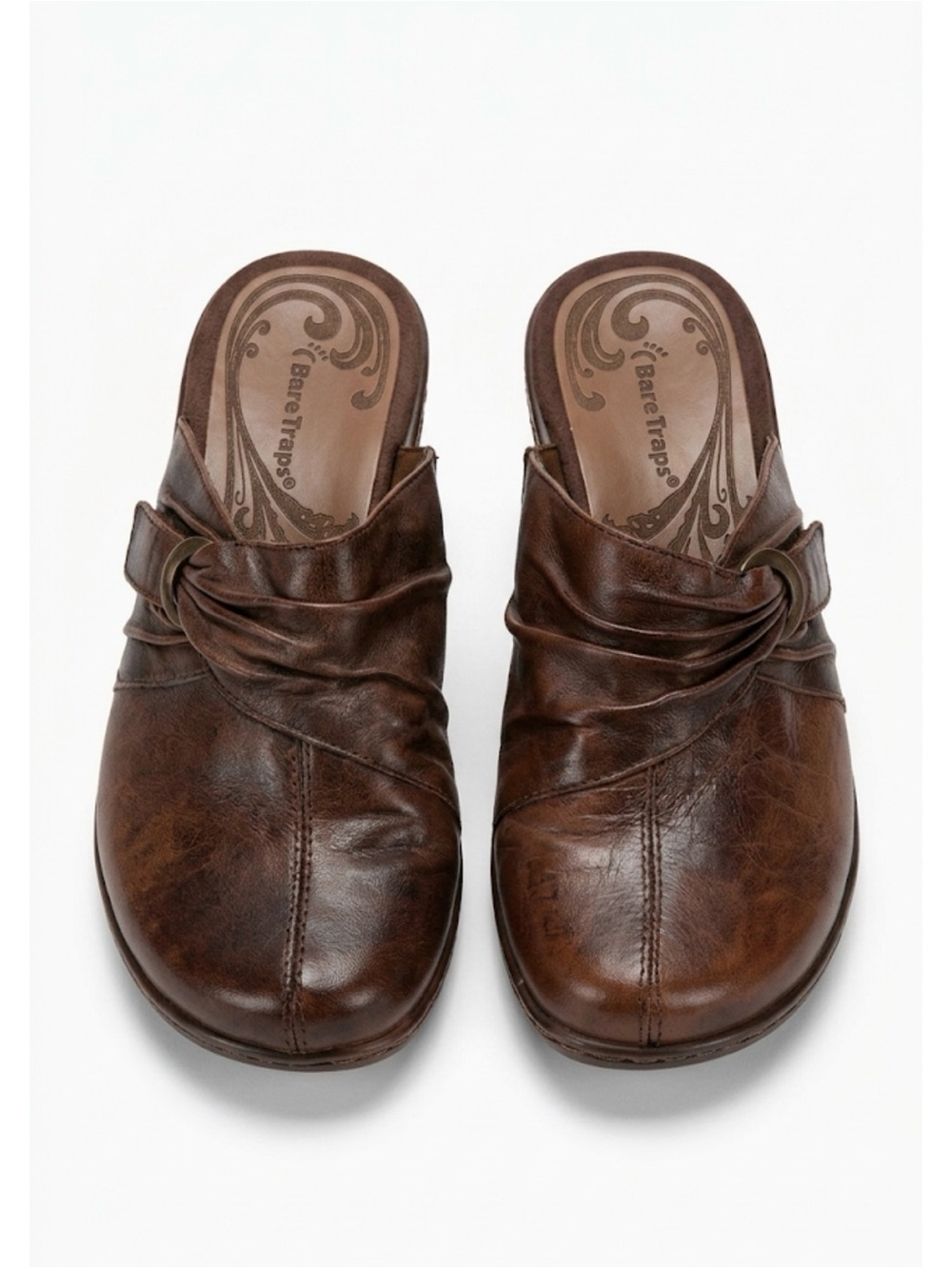 BareTraps Brown Leather Clogs Mules Size 6